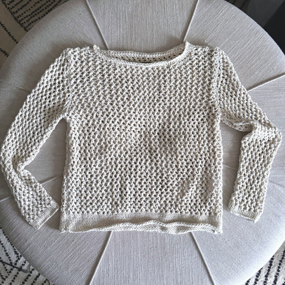 Enza Costa Open Knit Sweater Cream Linen Cotton Crop Boxy Mesh Top Tag L Fits S